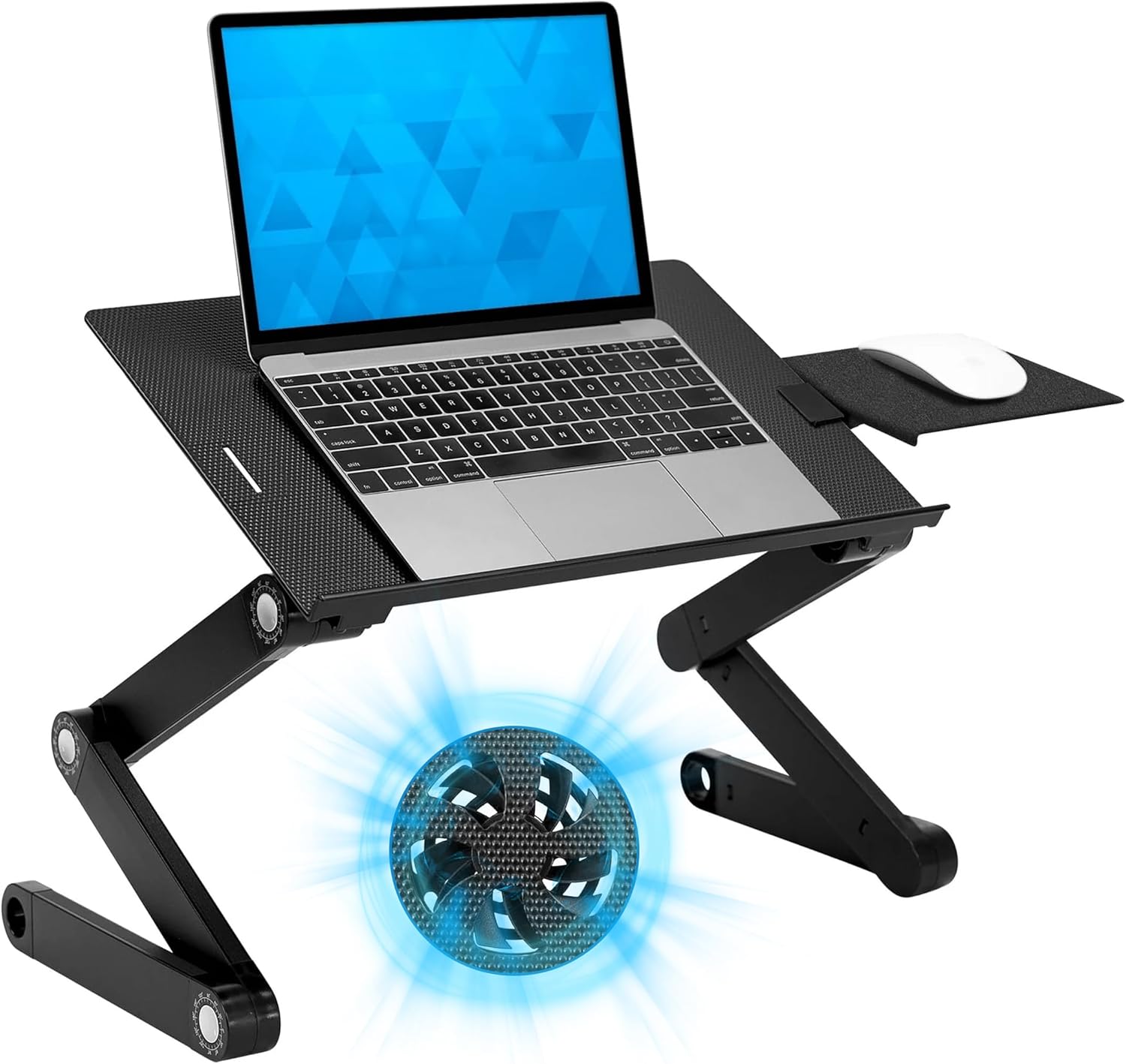 Mount-It! Adjustable Laptop Stand & Lap Desk with USB Cooling Fans, Large Aluminum Laptop Tray with Mouse Pad, Portable Sit-Stand Laptop Desk for Bed, Couch & Table