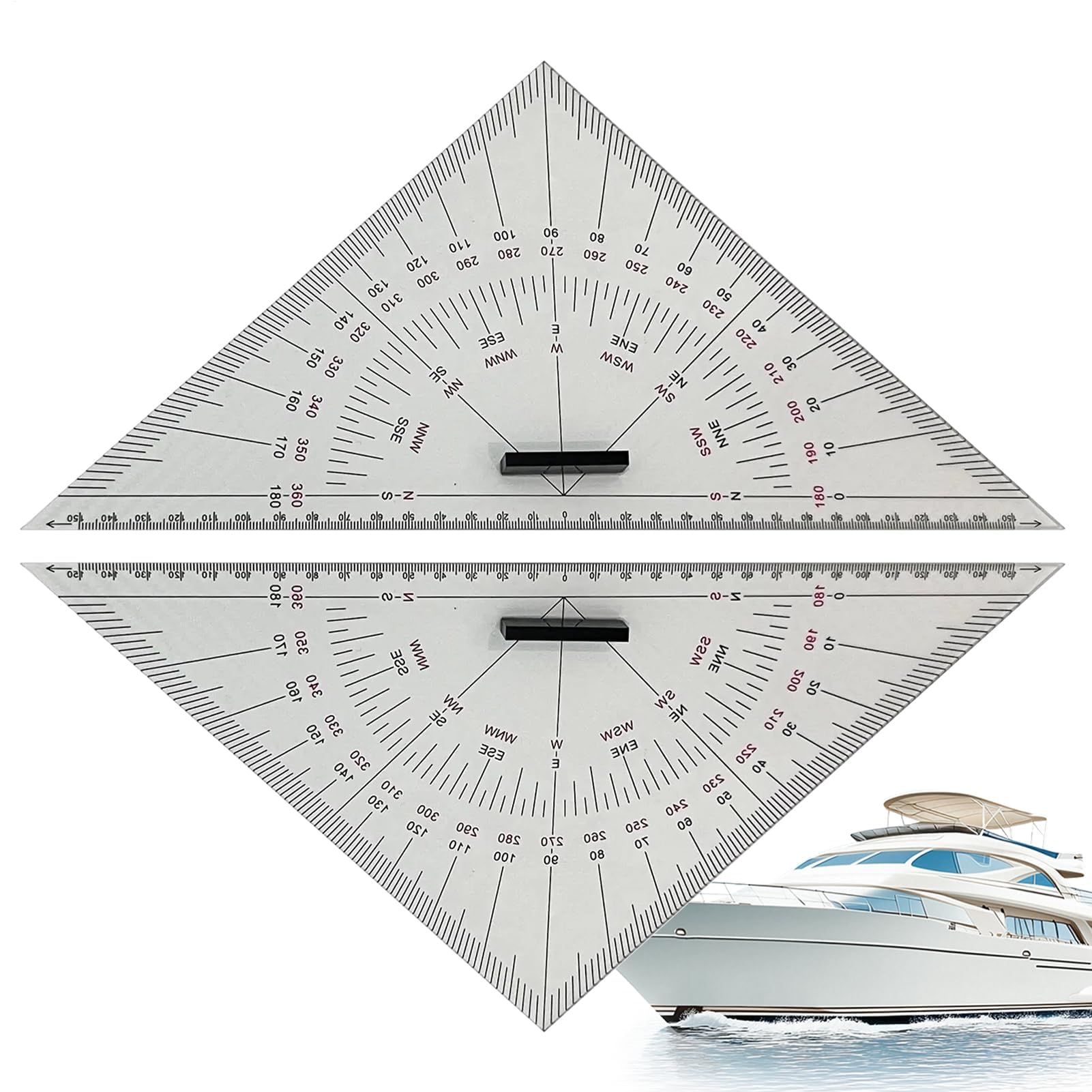 Dreieck-Messlineal, Acryl-Doppellineal mit Architektur- und Schifffahrtsskalen, 30 cm Winkelmesser für die Navigation