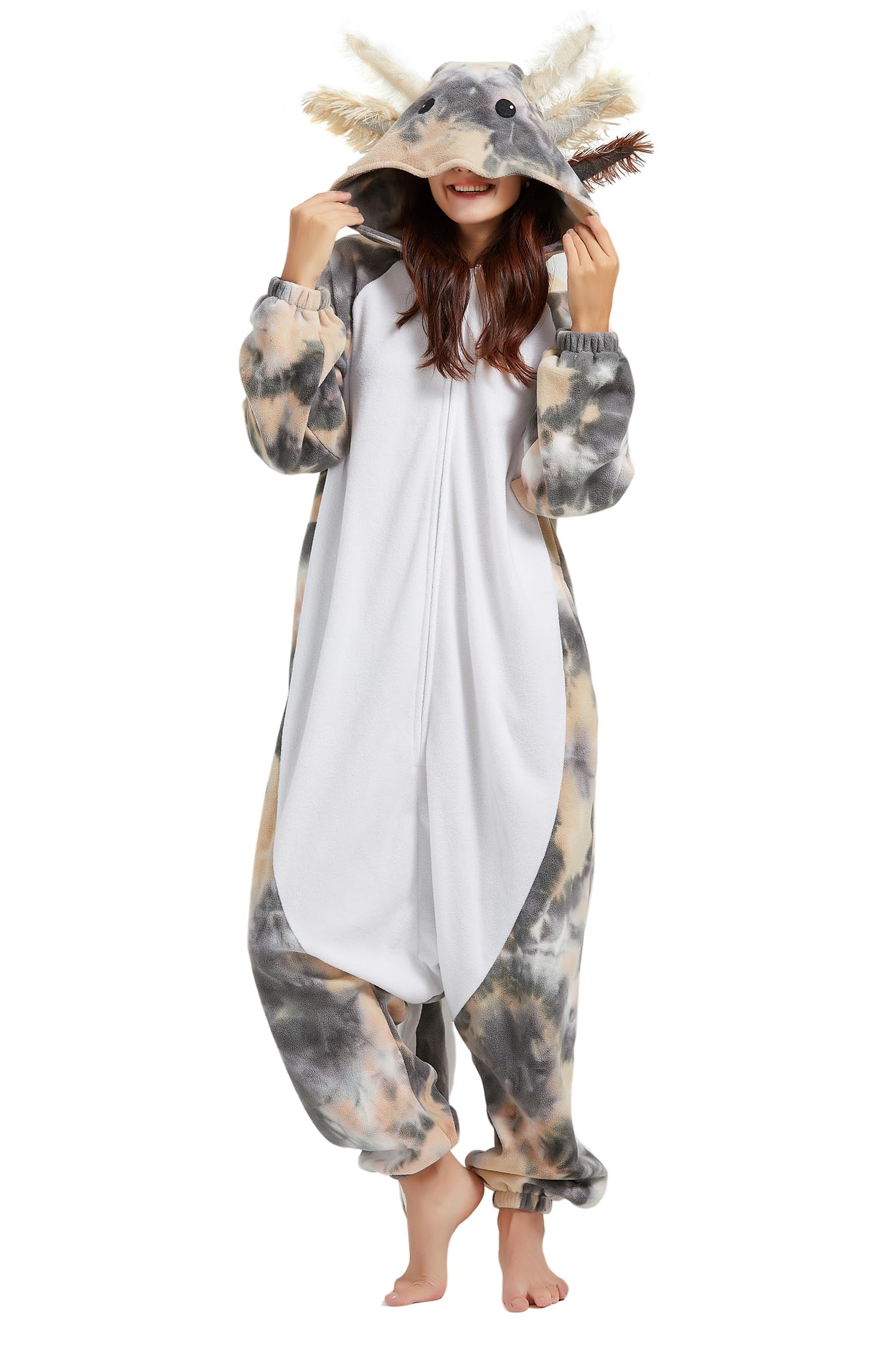 DELEY Unisex Axolotl Costume Adult Onesie Halloween Cosplay Costumes