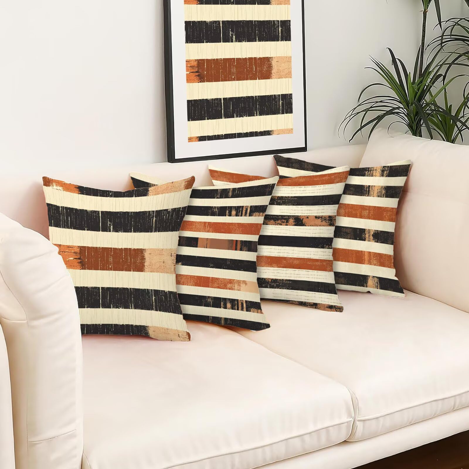 Kissenbezug 55x55 Braun 4er Set Samt Kissenbezüge Streifen Zierkissenbezug Kissenhülle Dekorative Weiche Quadratische Dekokissenbezug Sofakissenbezug Couchkissen für Deko Schlafzimmer Wohnzimmer R-79