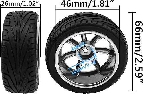 Miniatura 6 de HIRCQOO Juego de neumáticos de goma de 259 pulgadas y llantas de plástico hexagonales de 0472in compatible con Traxxas Kyosho HPI Tamiya Associated