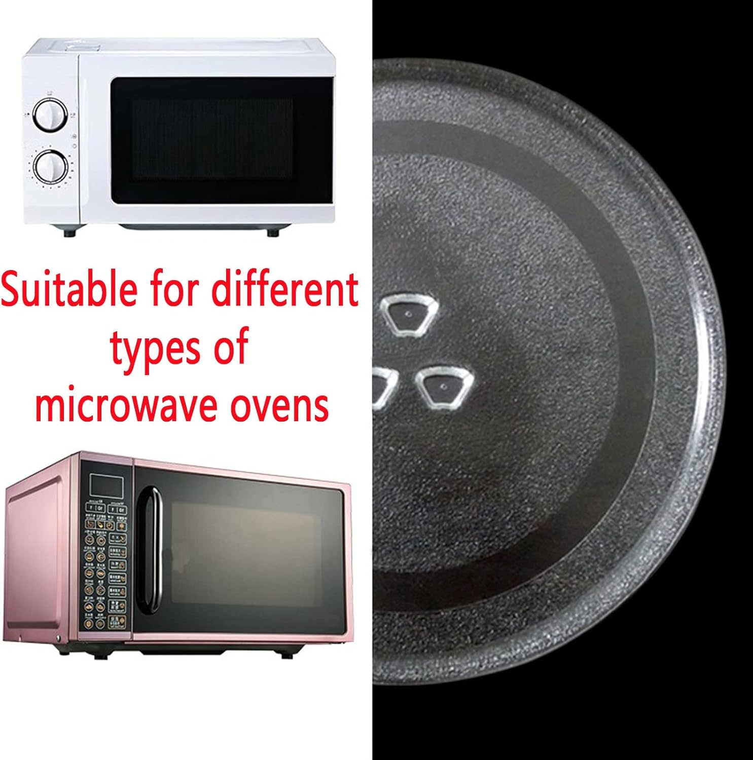 LIGUOYI Microwave Glass Tray with Microwave Turntable Coupler and Ring, Replacement Flat Base Glass Tray, Smooth Glass Plate Tray Wheel Ring Transparent Dish Tray, for Microwave Oven