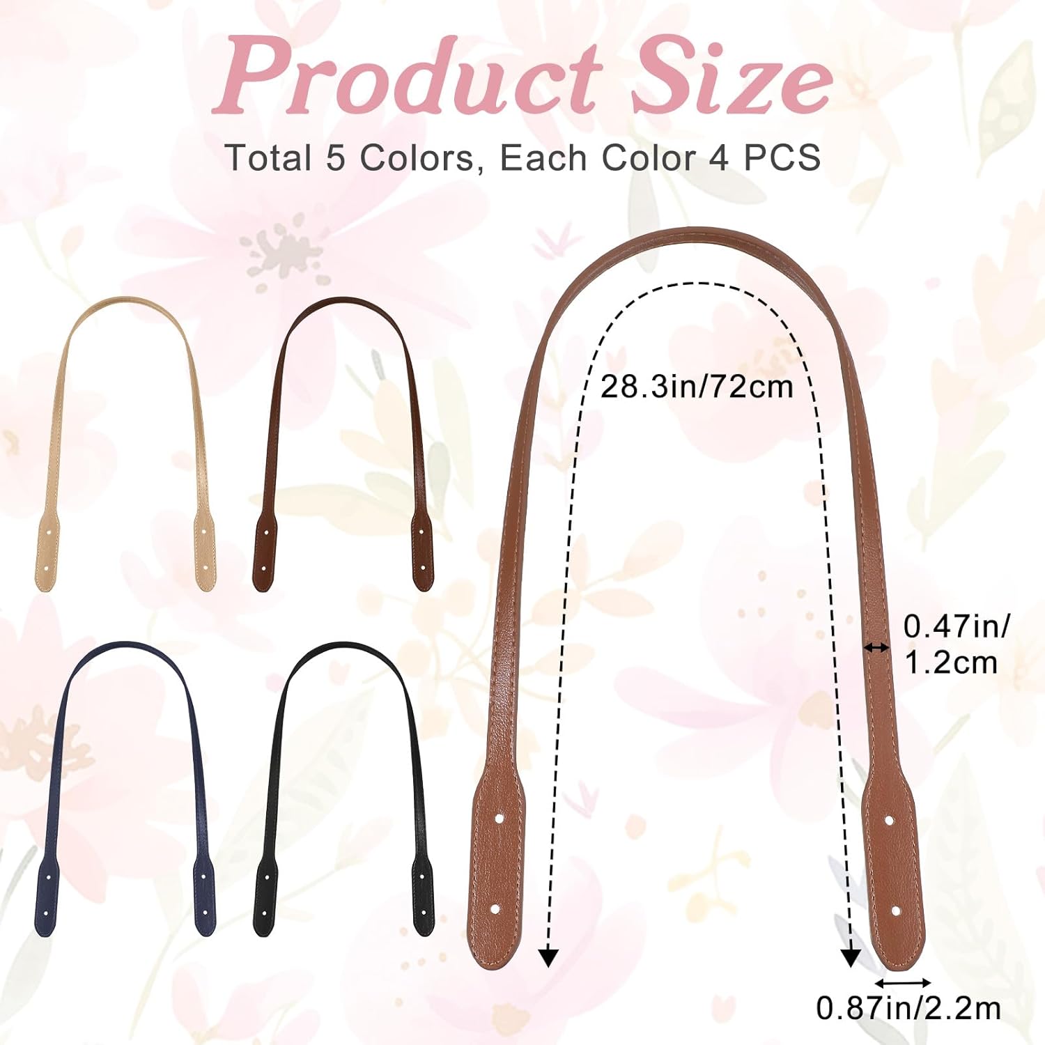 20 Pcs PU Leather Bag Handles Leather Handle Wraps Mount Strap Purse Handles Leathers Belt Band Replacement Rivets Purses Strap for DIY Shoulder Bags Crochet Bags Underarm Bag Wallet