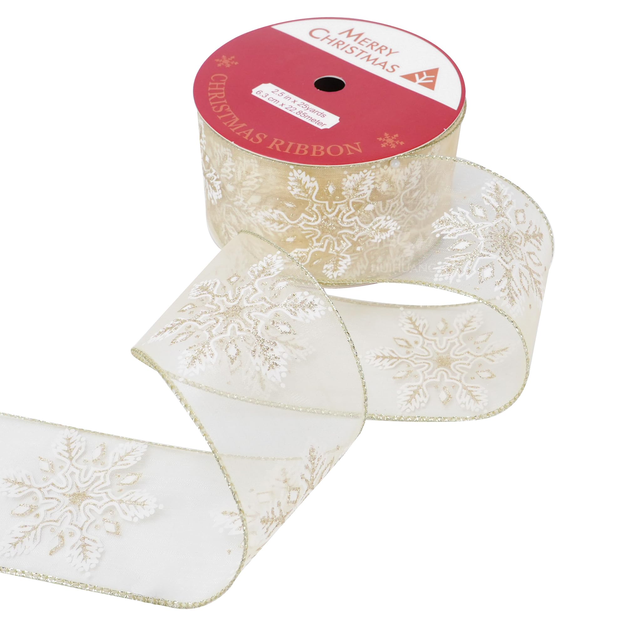 Amazon.com: HUIHUANG Champagne Snowflake Wired Ribbon Champagne Gold ...