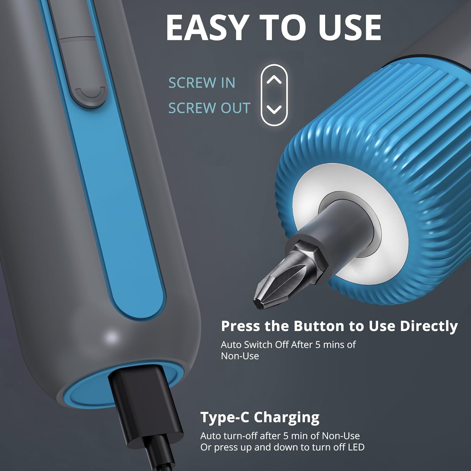 Tilswall 4V Cordless Electric Screwdriver 25pc S2 Steel Bits,Blue Mini Power Screwdriver with 4-Level Torque Control,10N.m/260 RPM,2200mAh Battery & USB-C Charging,for DIY and Home Repairs