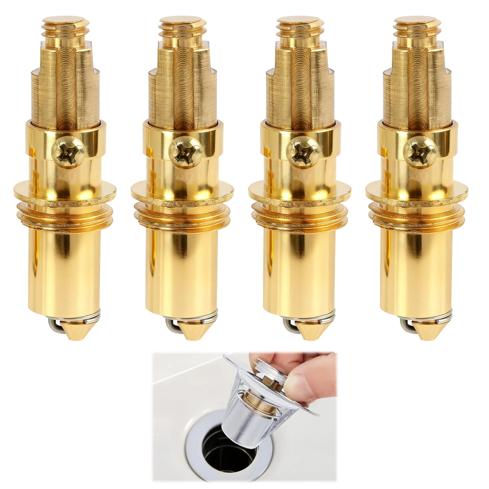 4pcs Basin Pop Up Clack Slotted Plug Bolt Assembly Replacement Set, Click Clack Plug Bolt, Brass Spring Mechanism Screw Parts for Sink Bath Tub Drain Stopper Push Button Waste Plug Repair Kit