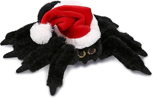 DolliBu Juguete de peluche de Papá Noel, disfraz de araña súper suave con sombrero rojo de Papá Noel, lindo regalo de vida silvestre de araña negra,