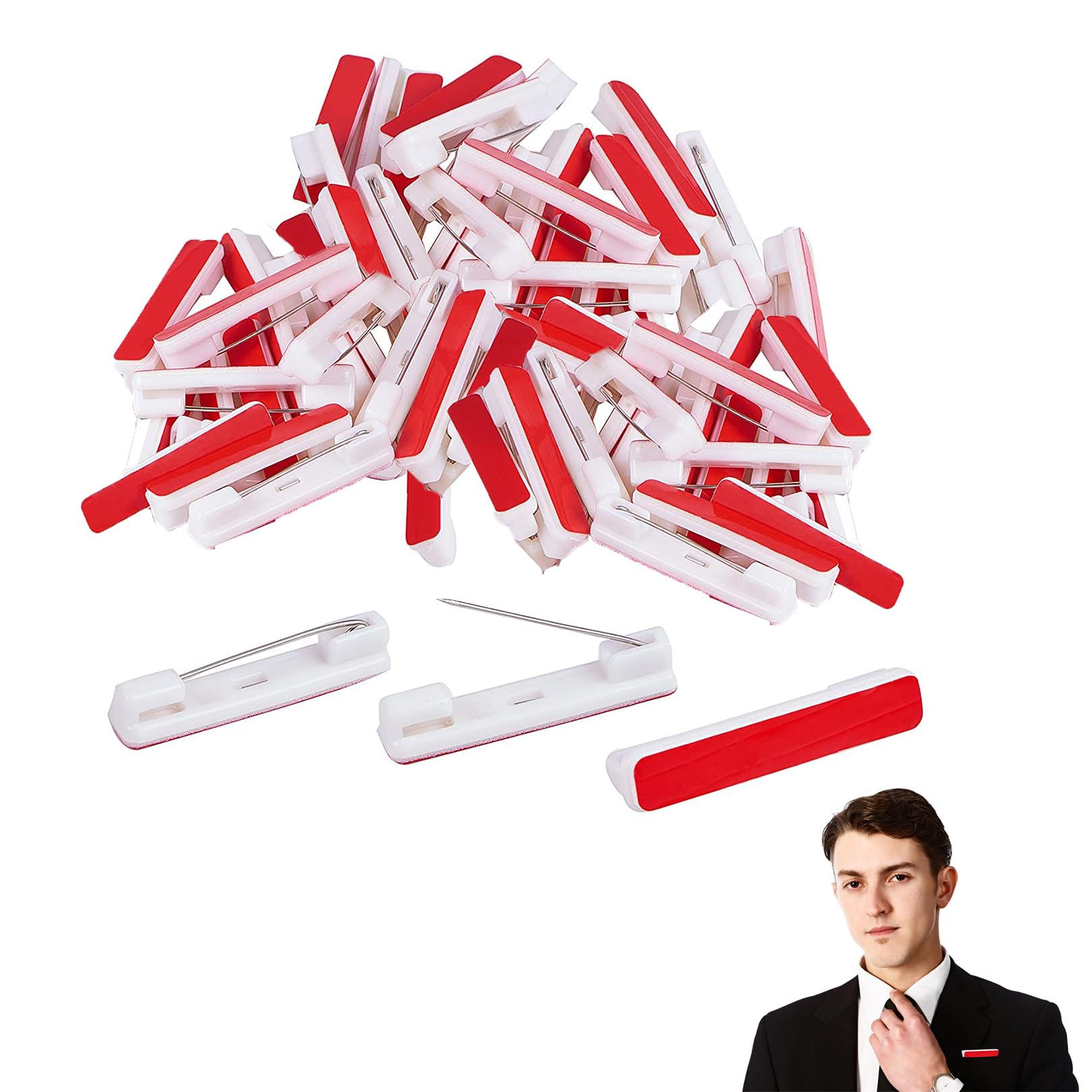 50pcs Safety BarPins with Adhesive Sticky Back SafetyPins,35mm Safety BarPins Plastic Adhesive Bar Safety Pins ID Badge Crafting Parts,Safety Bar Pins for ID Badges,Nametags,Ribbons and Crafting