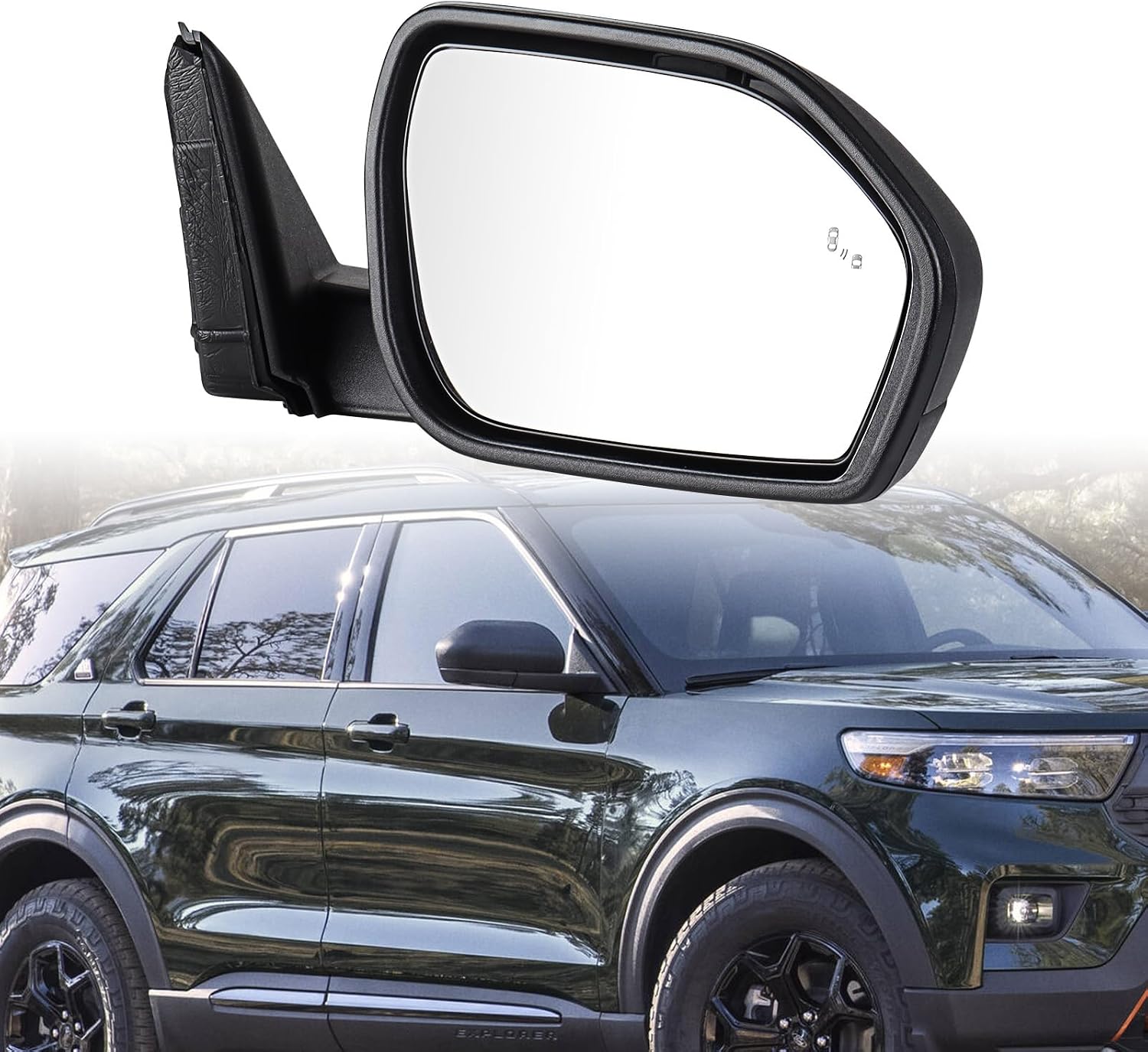 Astra Depot Right Passenger Side Door Mirror Compatible for 2020-2025 Ford Explorer - Matte Black, 5-Pin Blind Spot, Power Angle Adjustment, Manual Folding - FO1321672, LB5Z17682AA