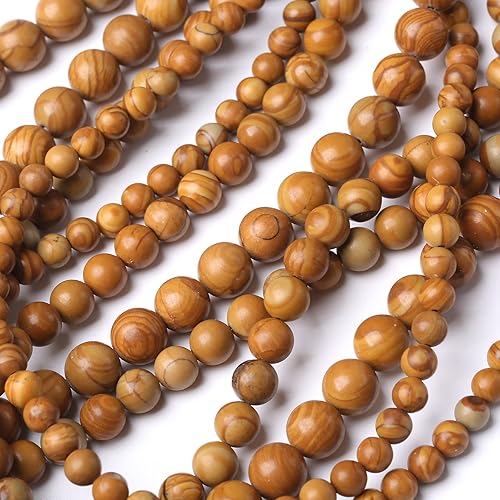 Miniatura 4 de 32 cuentas de piedra de jaspe de madera natural de 0.472 pulgadas (0.472 in) de forma redonda, adecuadas para joyería, pulseras de bricolaje de 15