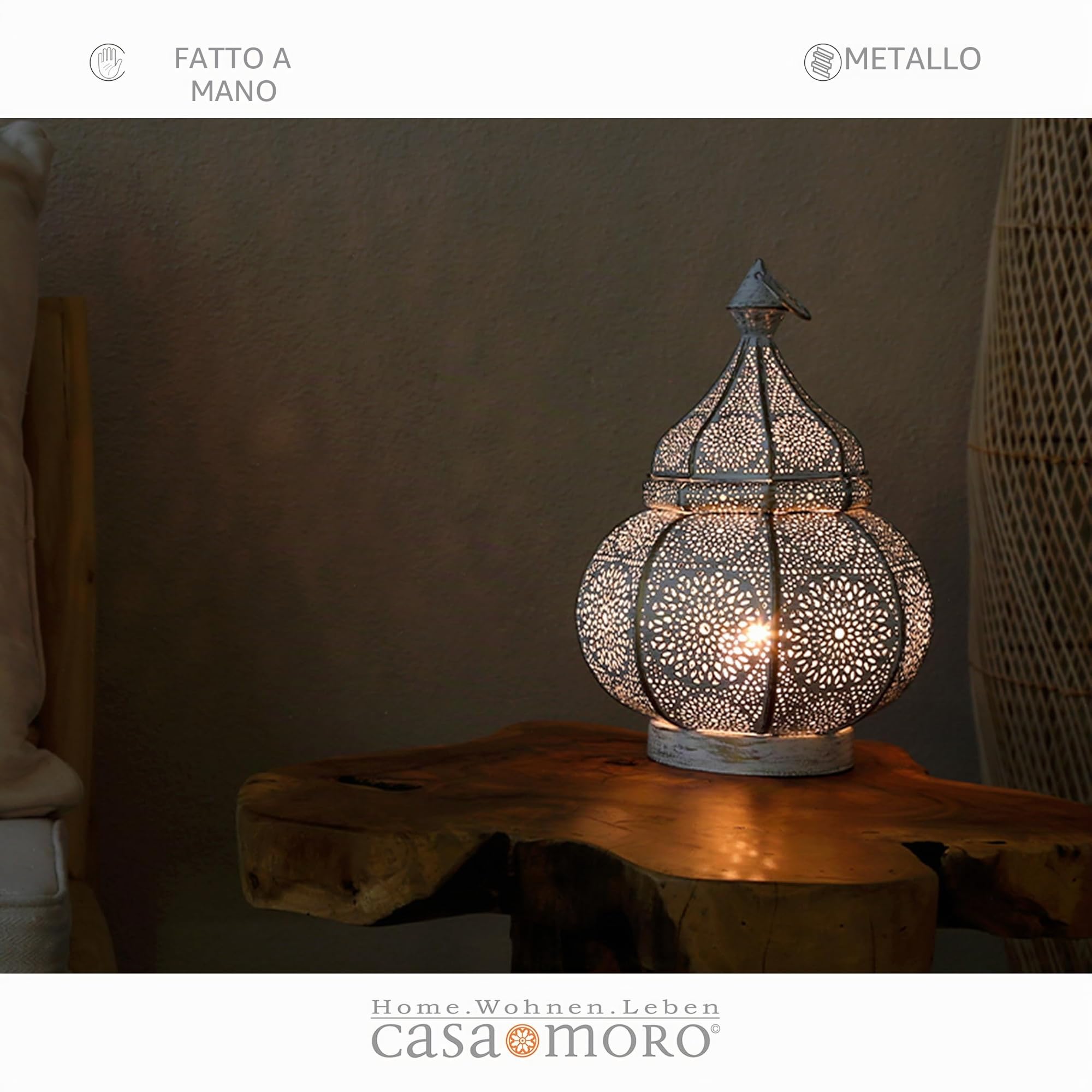 Casa Moro | Lanterna Orientale in metallo Alima bianco 30cm | Bellissima Lanterna da tavolo per il matrimonio e regalo di Natale | LN2050