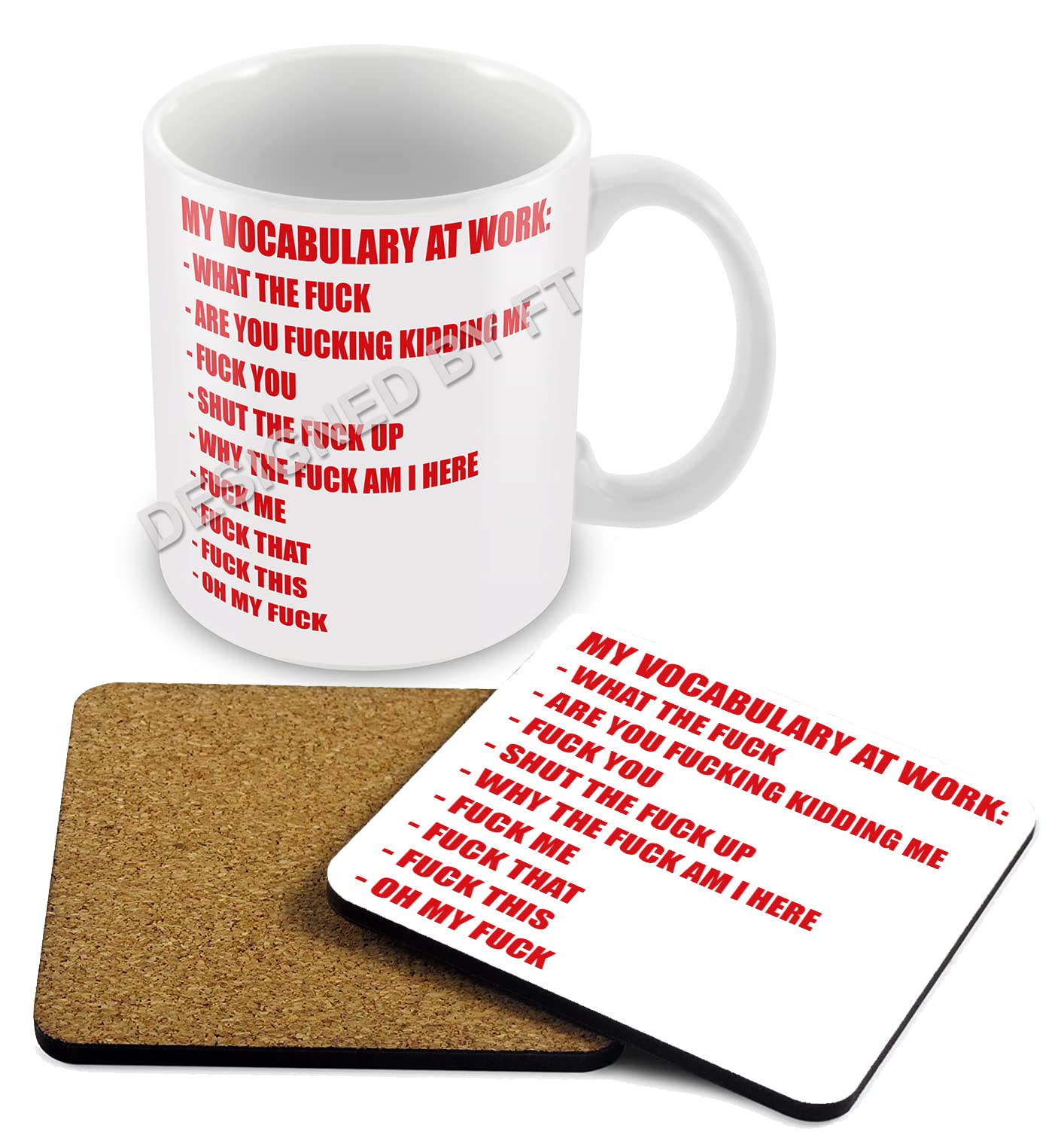 FlyingTurtles My Vocabulary at Work Mug and Coaster Set by FT