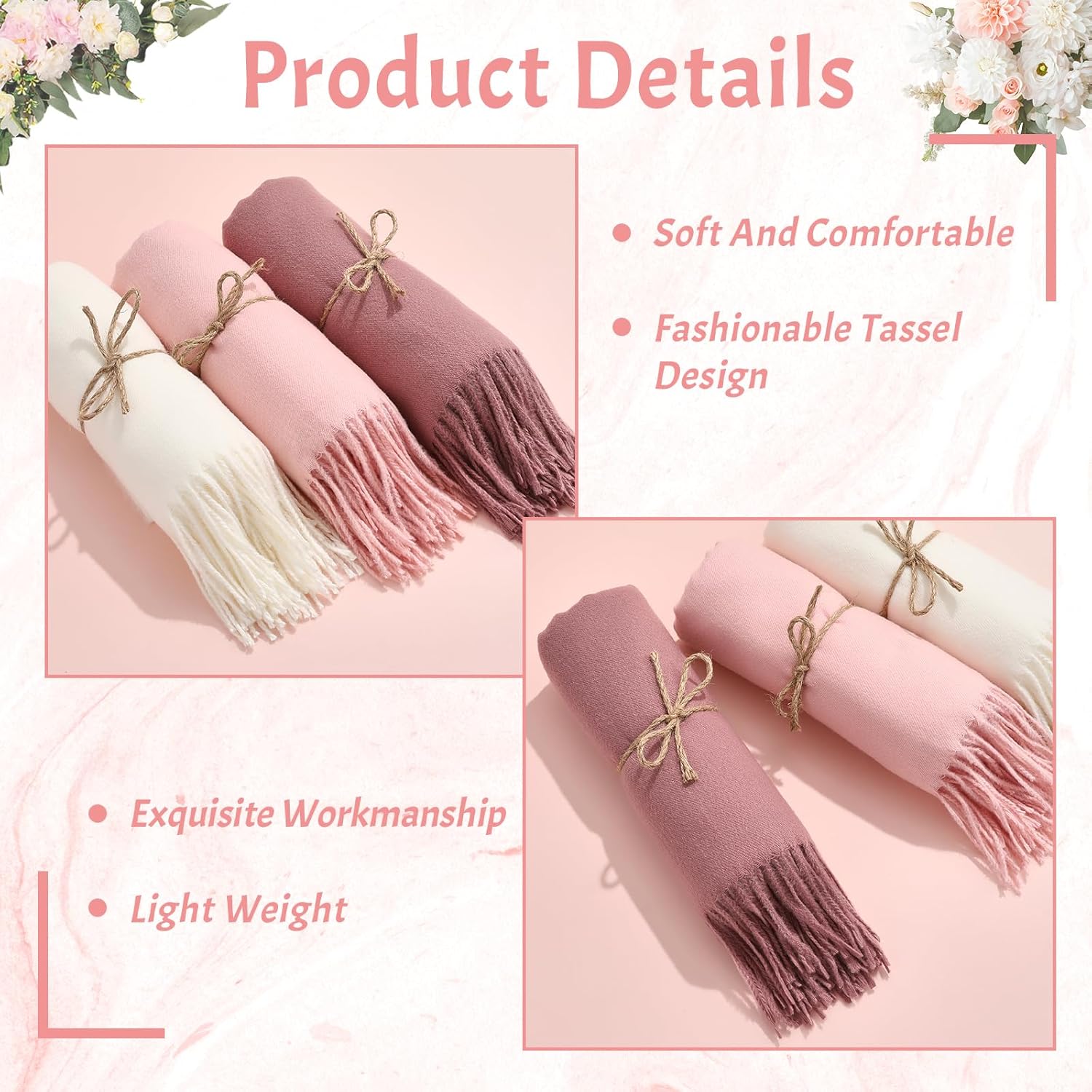 12 Pack Wedding Pashmina Shawls Wraps Bulk 79 x 27 Scarf for Guests Wedding Favor Bridal Shawls Gift Outdoor