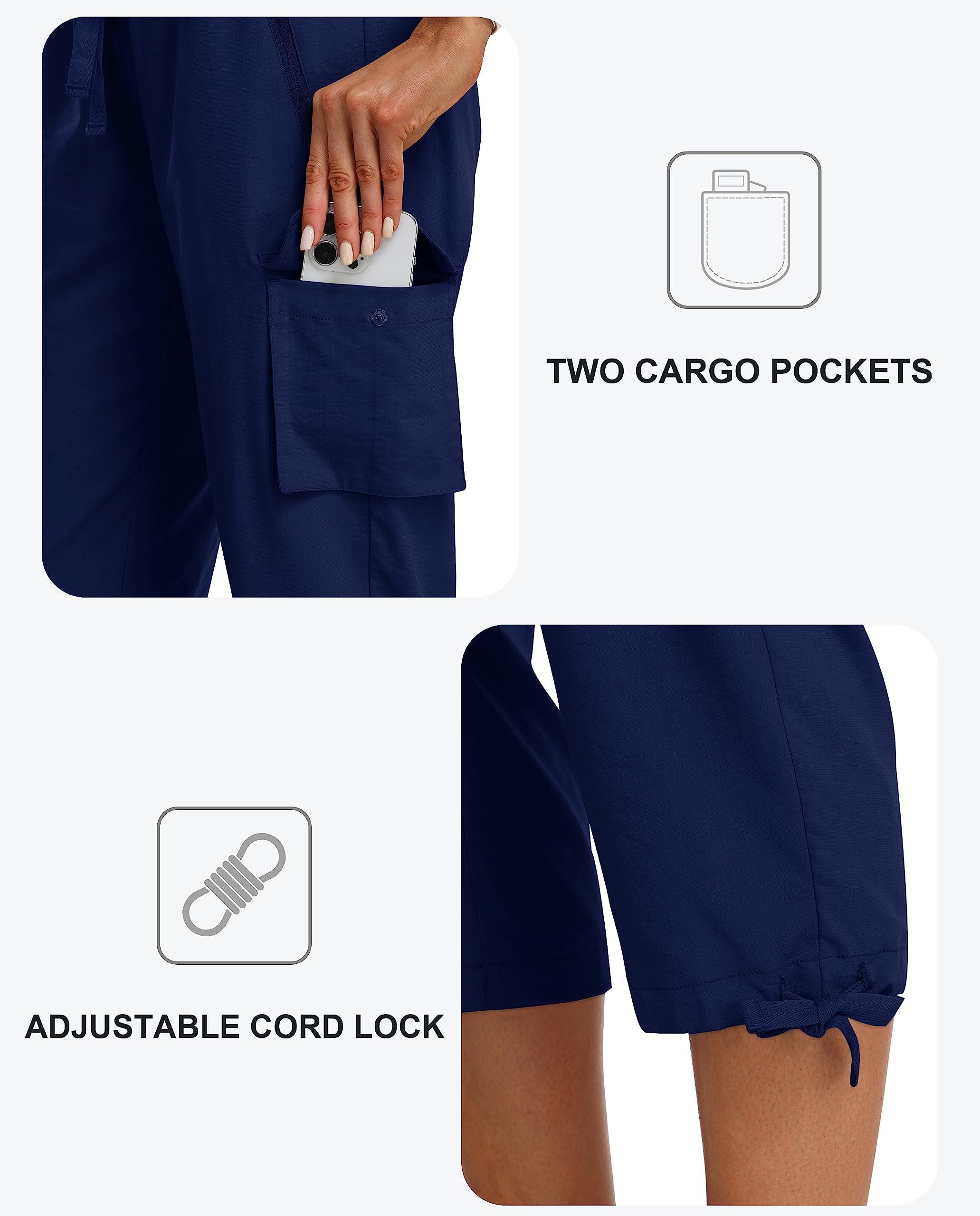 MoFiz Damen Cargohose 3/4 Lange Capri Wanderhose Atmungsaktiv mit Reißverschlusstasche