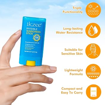 Invisible Sunscreen Stick SPF 50+, Solid State Broad Spectrum Moisturising Suncream, 13G Long-Lasting & Water-Resistant Sunblock for Face & Body