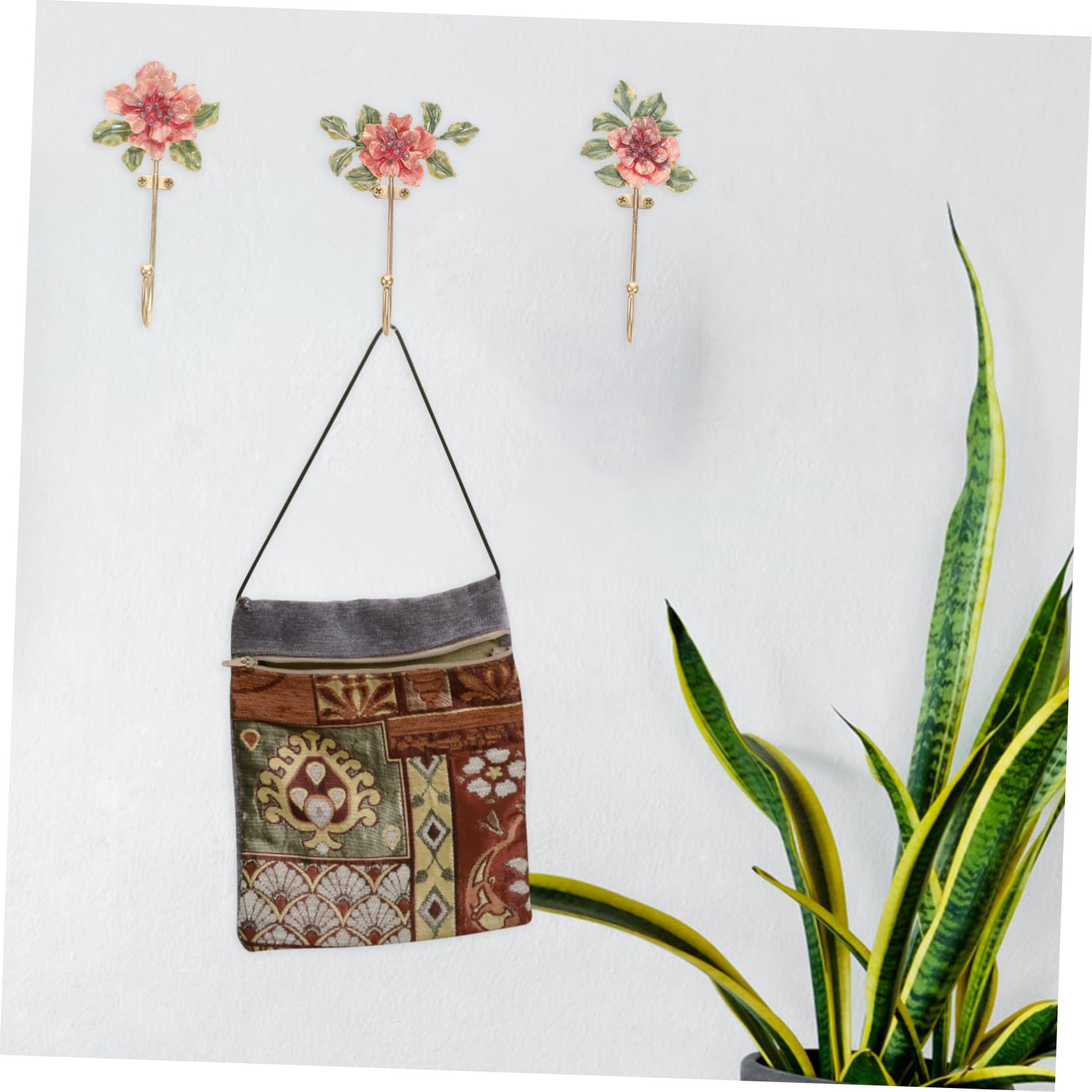 Perchero para Bolsos y Llaves de Pared Floral 3 Piezas Aleación de Zinc