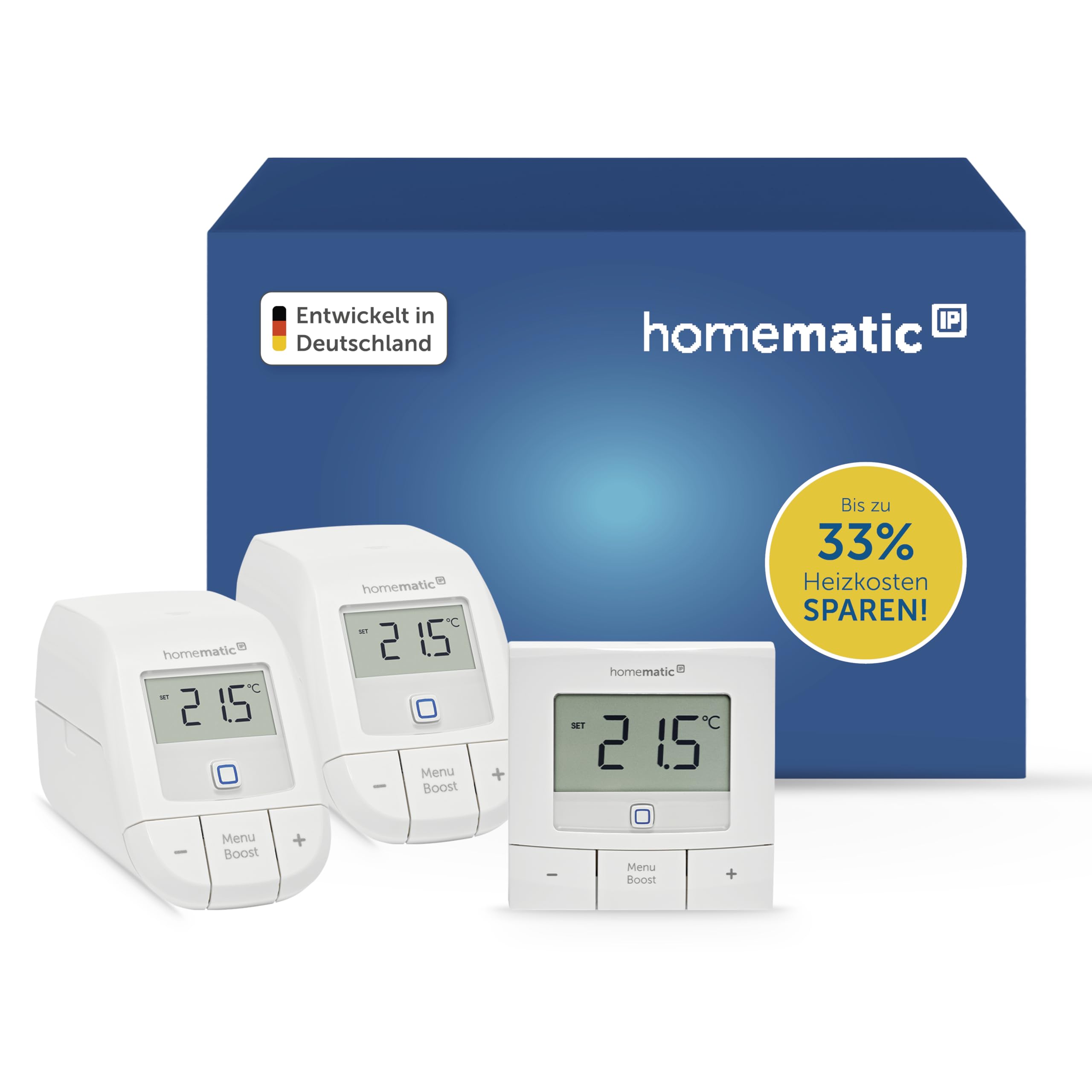 Homematic IP Heizkörperthermostat – Basic (2x) + Wandthermostat – Basic, Smart Home, digitaler Thermostat Heizung, Steuerung mit oder ohne App, Alexa, Google Home, digitales Thermostat für Heizkörper
