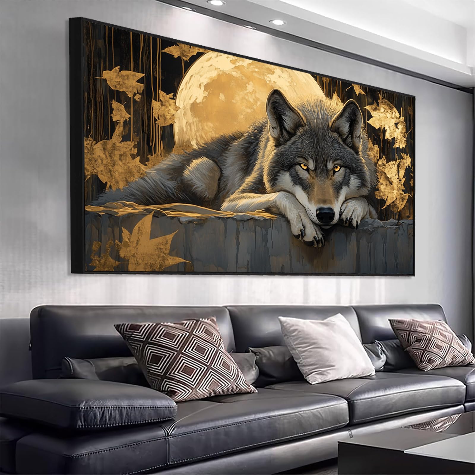 Canvas Wall Art-Wolf on Moon Background, Wolf Canvas Print, Wolf Painting Wall Art, Moon Canvas Wall Art, Animal Wall Art, Animal Canvas Wall Art,