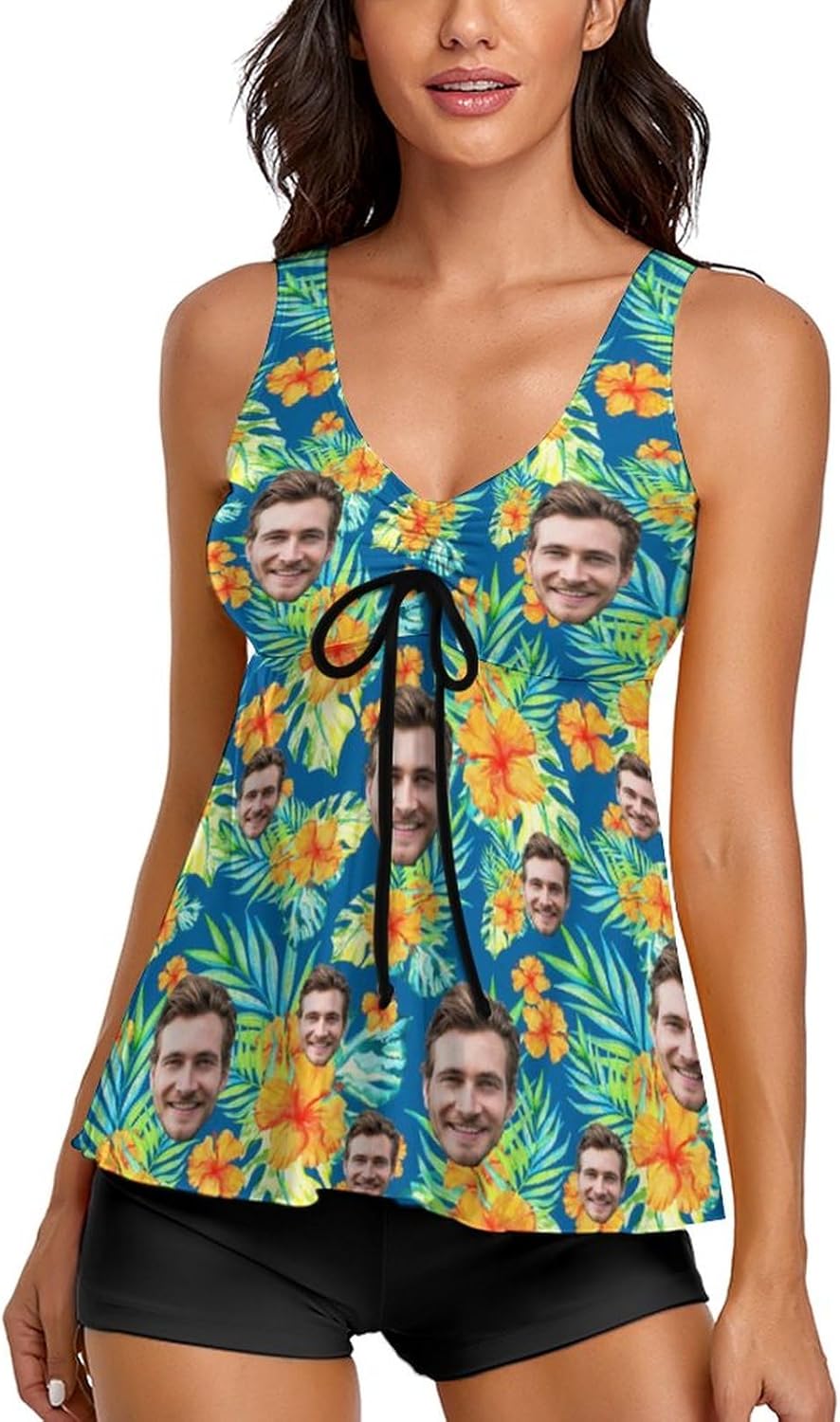 Custom Husband Face Two Piece Swimsuits Personalized American Flag Bathing Suit Funny Photo Swimwear Summer Gifts