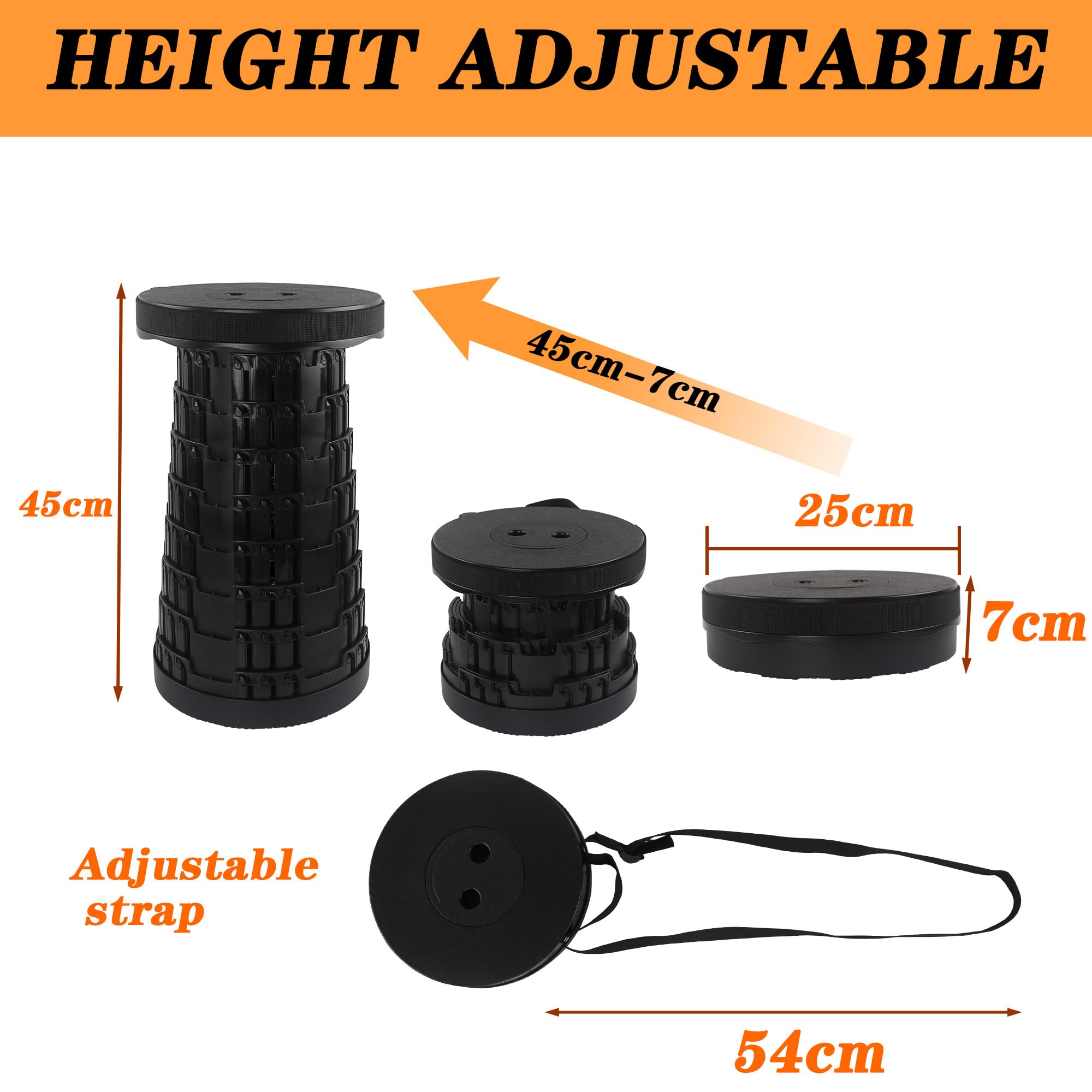 2pcs Taburete Plegable Portátil Plegable para Adultos,Taburete Ligero Retráctil Adecuado para Caminatas al Aire Libre Taburete de Camping de Pesca Carga Máxima 460lbs/210kg(Negro)