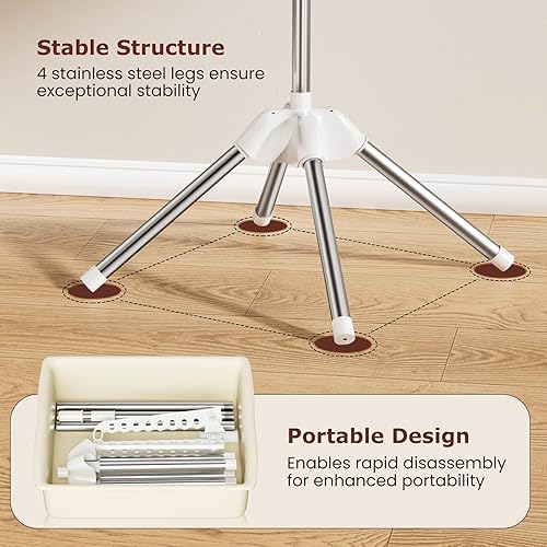 Miniatura 5 de Abiglifty Estante de secado de ropa giratorio y plegable, estante de secado de ropa para lavandería independiente que ahorra espacio para interior,