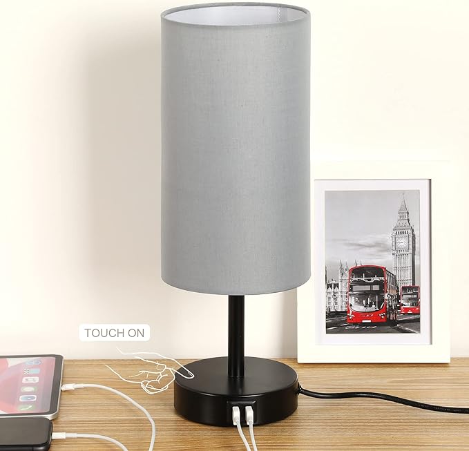 Bedside Lamp with USB port Touch Control Table Lamp for Bedroom Wood