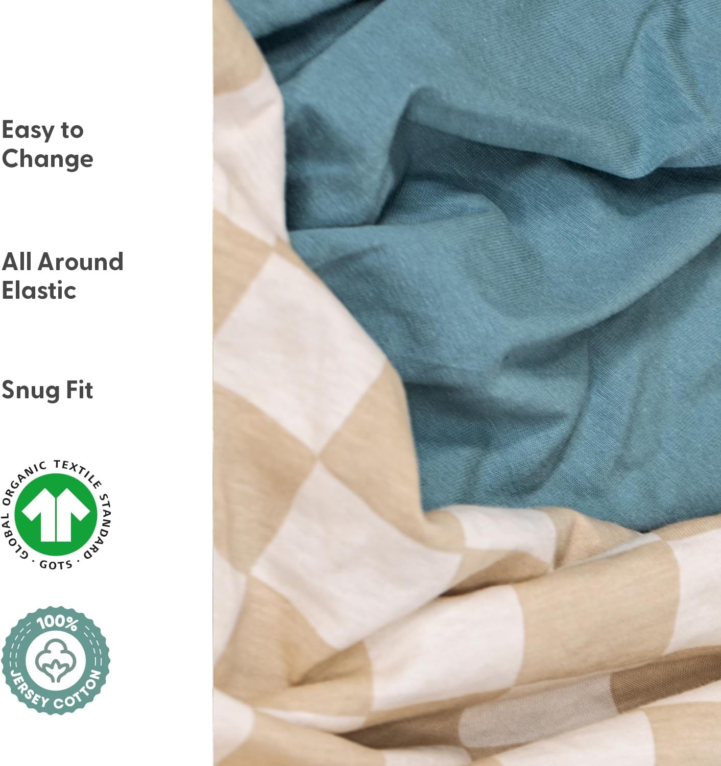 The Peanutshell 4-Pack Organic Fitted Crib Sheet Set - Soft & Breathable Baby Girl or Boy Crib Sheets, 100% Jersey Cotton Nursery Decor, Fit for Standard Mattress Cover- Check