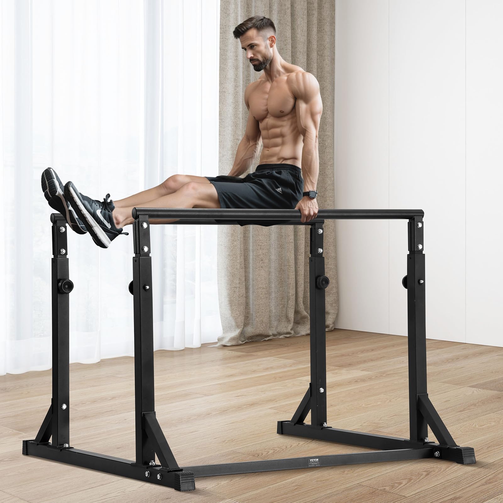 VEVOR Barre per Allenamento Fisico Stazione Altezza Regolabile, capacità di 800 Libre, Stazione per Allenamento Fitness, Stabilizzatore, Parallele per Push Up, Barre Parallele