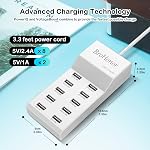 USB Station de rechargeur 10 Port, Bureau Multi Port USB Chargeur Hub, avec charge rapide de la technologie de détection automatique Sécurité garantie iPhone, iPad, tablette & Appareil multiple