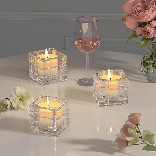 Miniatura 9 de Juego de 3 portavelas de cristal transparente, portavelas cuadrado para velas de té, candelabros votivos de cristal, decoración de mesa para boda,