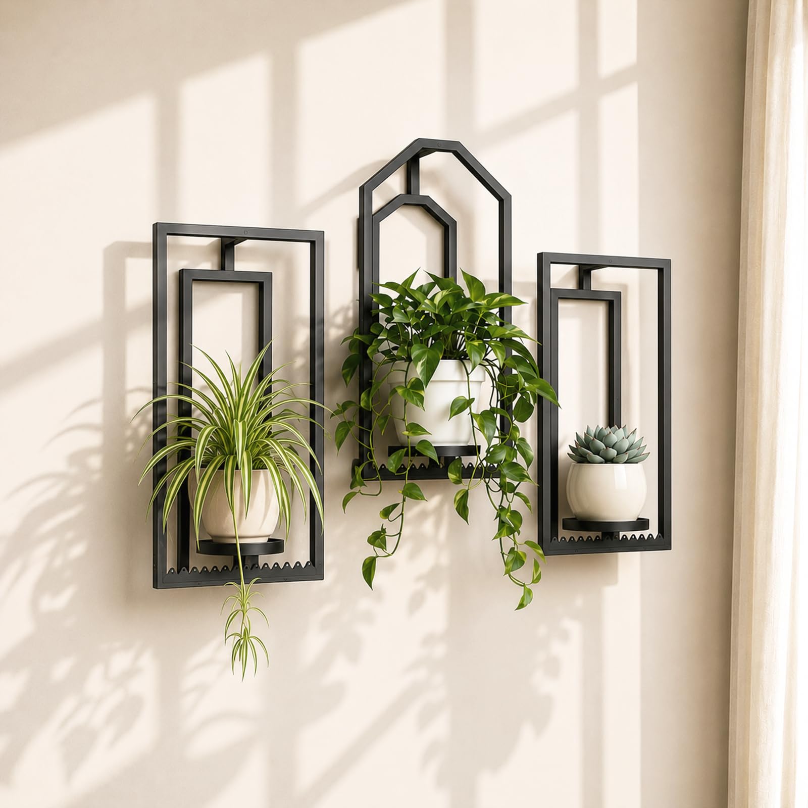 Frame Wall Plant Stand Indoor, Metal Wall Planters Holders, Picture Frame Plant Shelves Wall Decor for Bedroom Bathroom Living Room Home Office