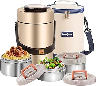 67oz Upgraded Thermos for Hot Food, 3-Layer Stackable Food Thermos, Soup Thermos Jar with Insulated Bag, Ideal for Office, Outdoor Meals, and Various Occasions (67 oz Gold)