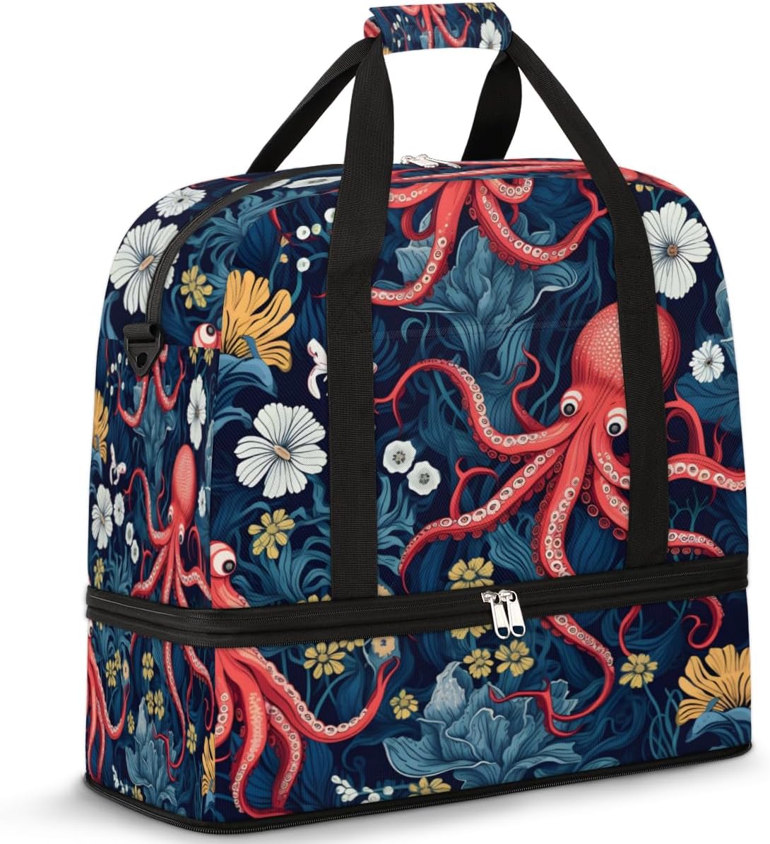 QsirBC Octopuses Cute Design Gym Bag for Women Duffle Tote with Shoes Compartment Men Weekender Duffel for Dance Travel Sports Swimming Overnight