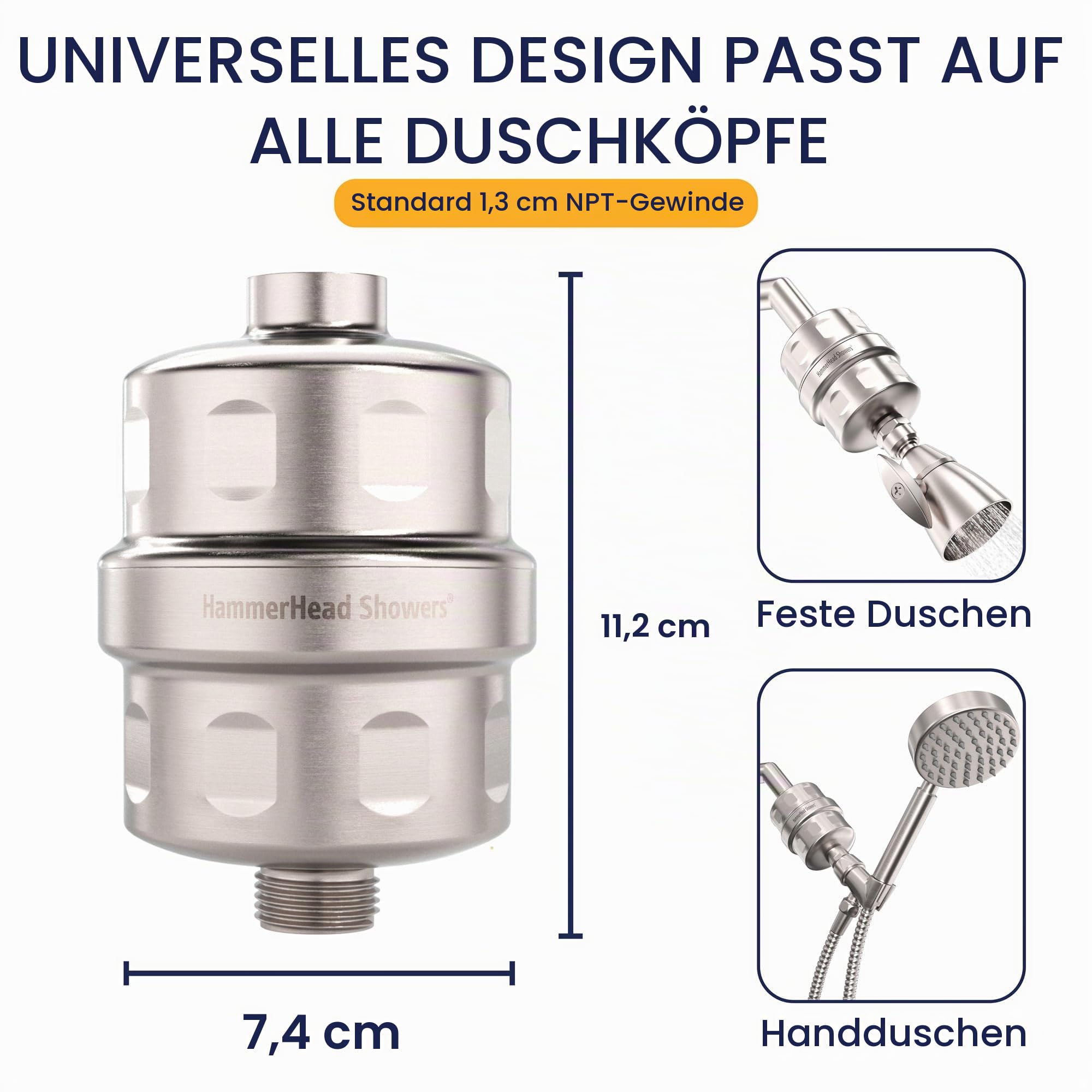 HammerHead Showers Vollmetall Duschkopffilter - KDF 55 Duschfilter Hochdruck Universal Duschfilter zur Entfernung giftiger Chemikalien - Entfernt Chlor und Schwermetalle - Gebürstetes Nickel