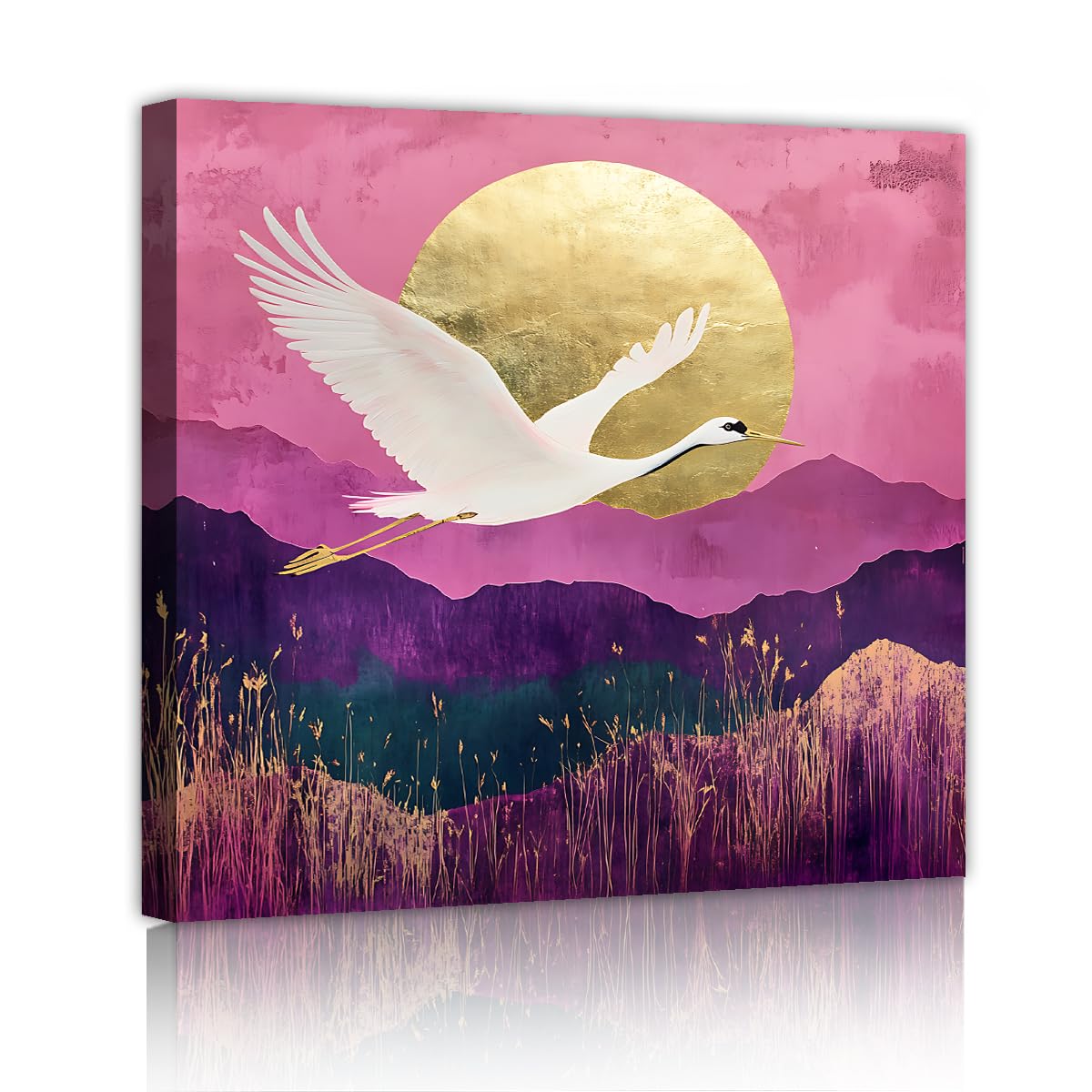 YUNART Boho Sun Crane Wall Print Sky Crane Bird Malarstwo artystyczne Zdjęcia ptaków górskich do dekoracji ścian do salonu 55 x 55 cm rama wewnętrzna