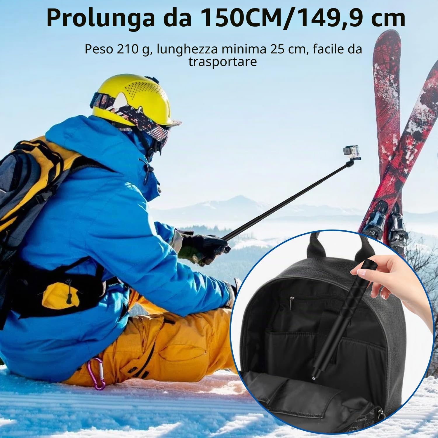 Wiseten 150CM Bastone Selfie Asta per GoPro Insta360, Allungabile Selfie Stick Vlog Maniglia Portatile Fotocamera Accessori per GoPro Hero 13 12 11 10 9 Black insta 360 X5 X4 X3 DJI Osmo Pocket 3 4