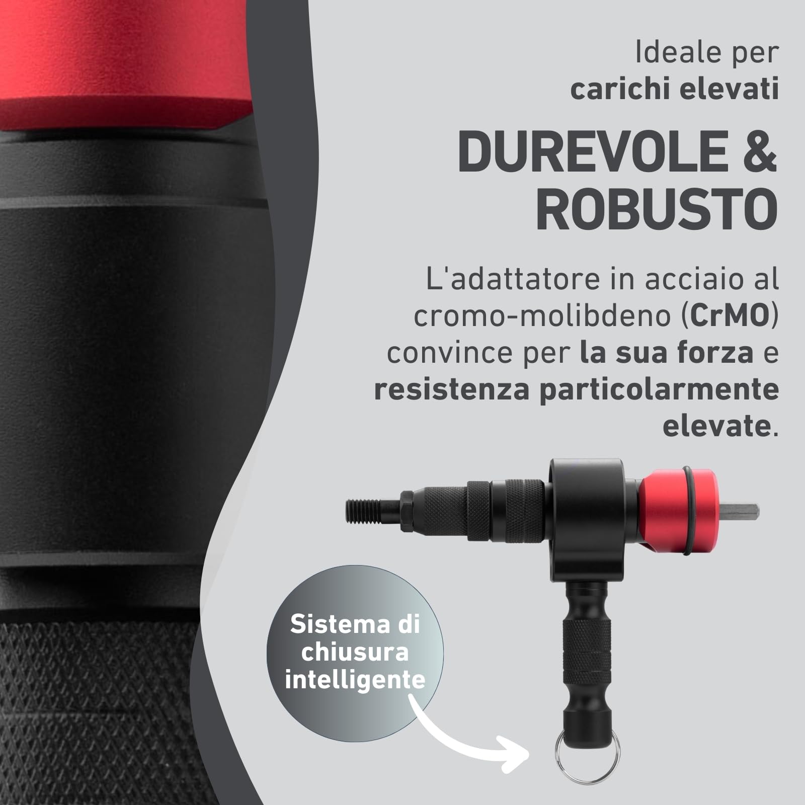 Accessorio per dado rivetto per avvitatrice a batteria e trapano I Rivettatrice per dadi in alluminio, acciaio e acciaio inox I Per rivetti ciechi con inserti M3-M12 I Adattatore