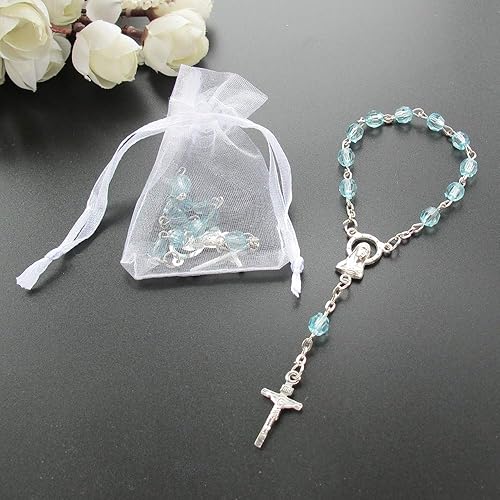 Miniatura 5 de Acrílico Mini Rosario Favor para Niño Azul (24 PCS) - Bautismo Comunión Recuerditos De Bautismo Bautizo, Decenarios,