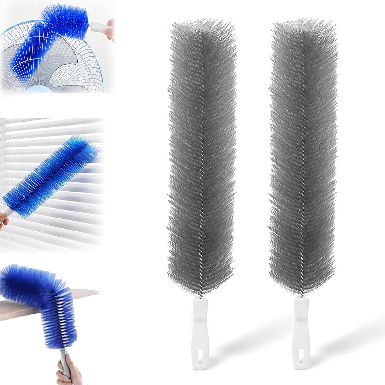 Bendable Microfiber Head, Reusable Dust Remover for Ceiling Fan, Washable Fan Cleaning Brush for Air Conditioning, Blinds and Car Vent(Grey,2pcs)