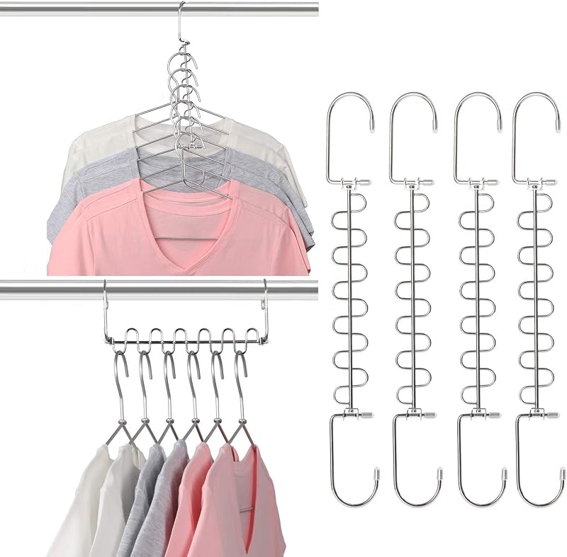 Metal Space Saving Hangers 12 Slots New Version Hanger Magic Cascading Hanger Closet Wardrobe Clothes Organizer(4 Pack)