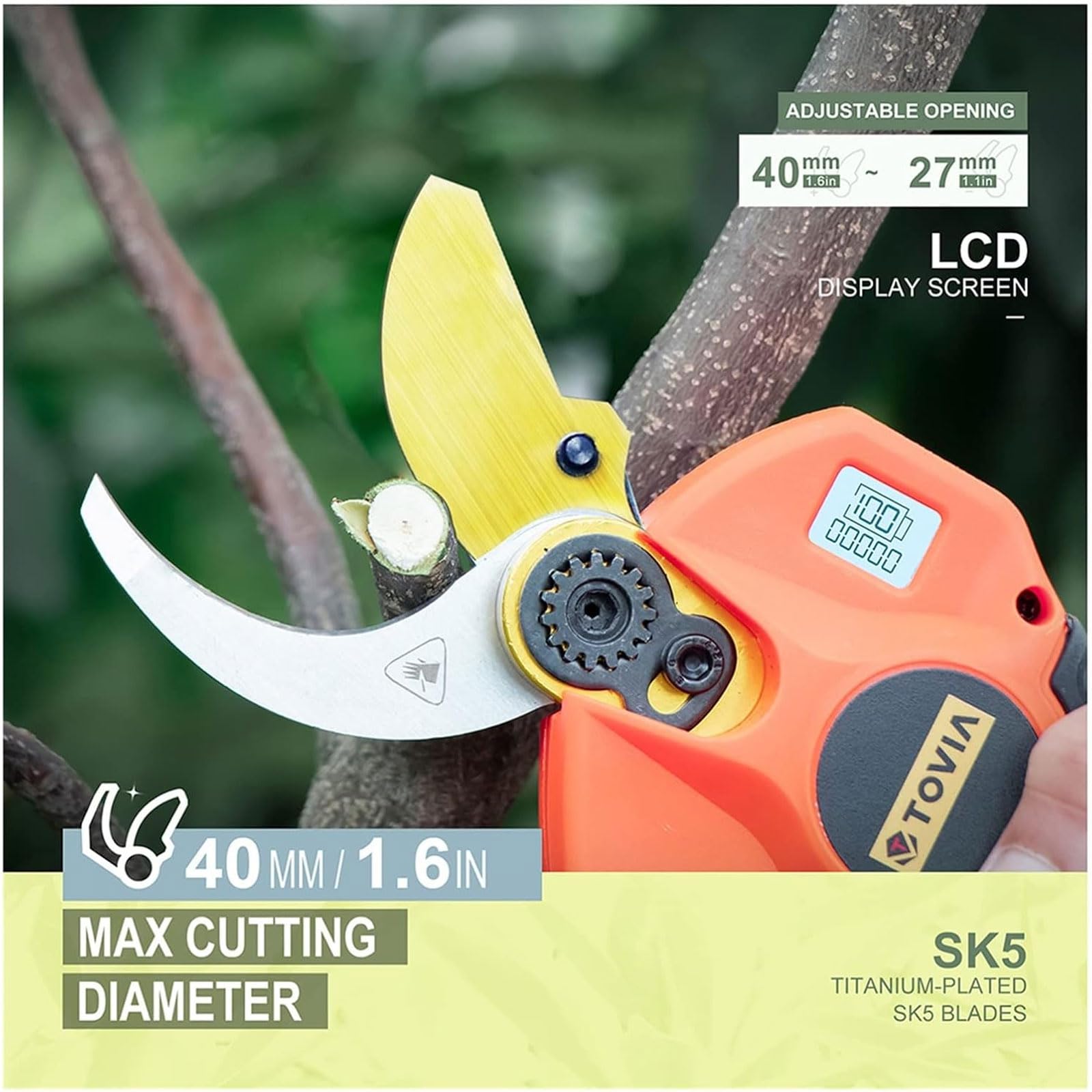 Forbici da potatura elettriche Professionali, Inserti Senza Fili per Giardinaggio, con Doppia Batteria e Lame di Ricambio Extra, attrezzo per potatura Alberi e Giardino.