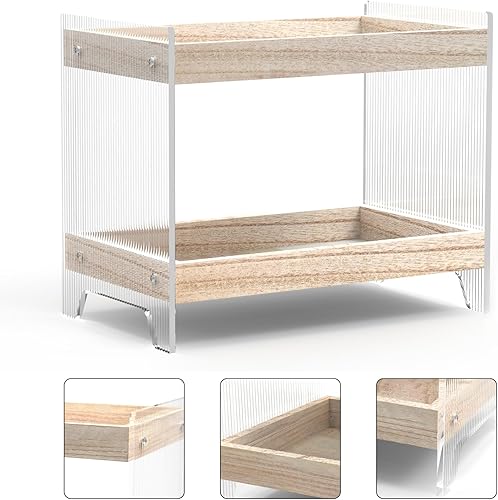 Miniatura 7 de Organizador de encimera de baño, 2 niveles de madera, organizador de encimera de baño, estante de almacenamiento de acrílico para almacenamiento de