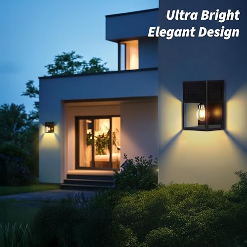 Miniatura 6 de Luces solares de pared para exteriores, linternas impermeables de alto brillo, LED de porche con acero inoxidable y vidrio templado, aplique negro