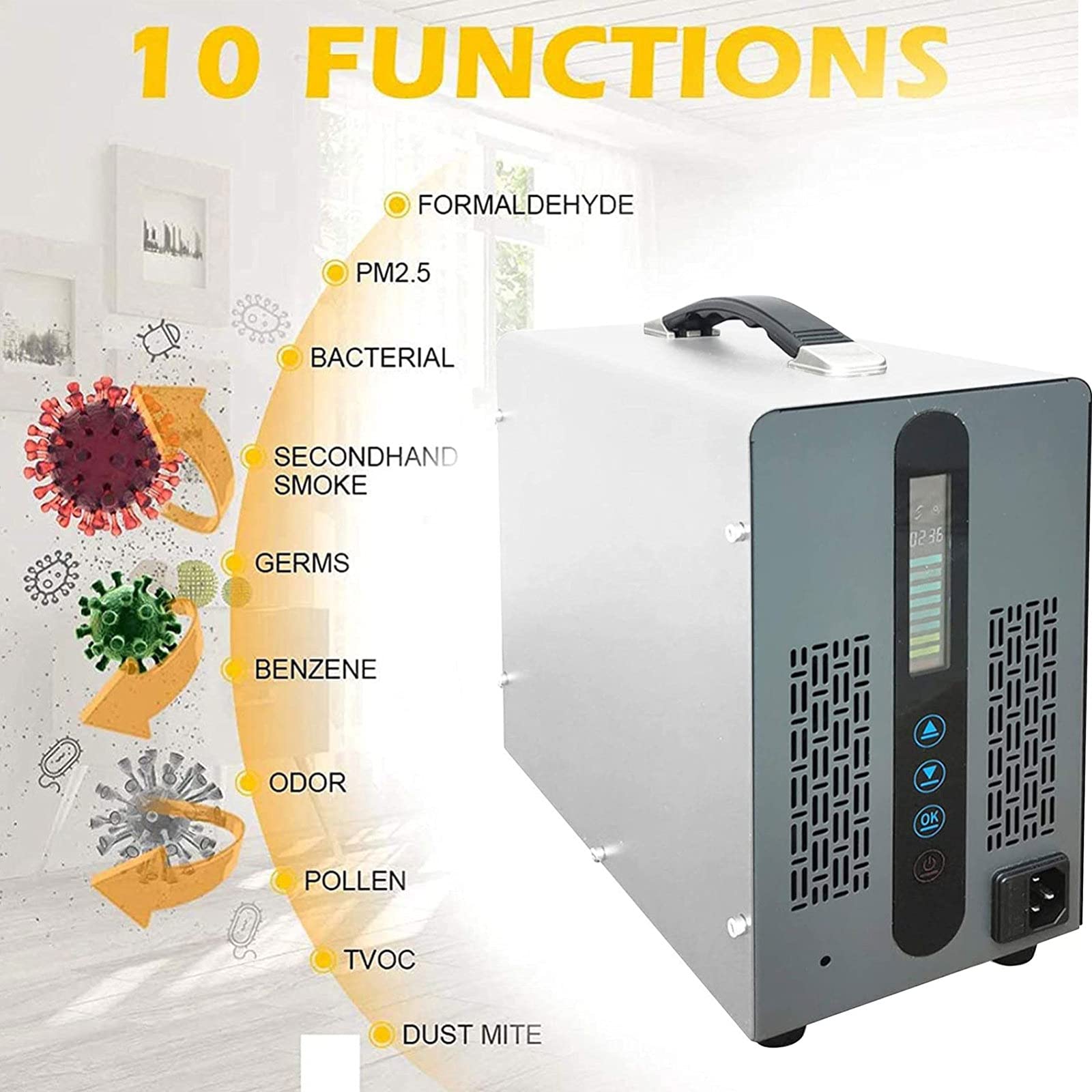 RDJSHOP Generador de Ozono con Pantalla Táctil Ozonizador con Mando a Distancia, Comercial Portátil Generadores de Ozono para Habitaciones Grandes, Fábricas, Bares,White-20000mg/h