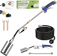 EASITALY Propane Weed Torch Burner Kit with 12.5FT Hose, Dual Long/Short Modes, 3600°F Heavy Duty Flamethrower for Weeding, Ice Melting, BBQ