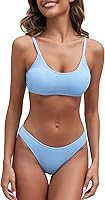 Fanuerg Women's Ribbed Bikini Set Scoop Neck Cheeky Two-Piece Swimsuit Textured Bathing Suit