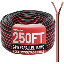 Energeaster Electrical Wire 2 Conductors Red Black Cable Hookup LED Lighting Strips Flexible Wire Outdoor Extension Cord 14 Gauge Copper Clad Aluminum Wire Low Voltage Cable14AWG 250FT