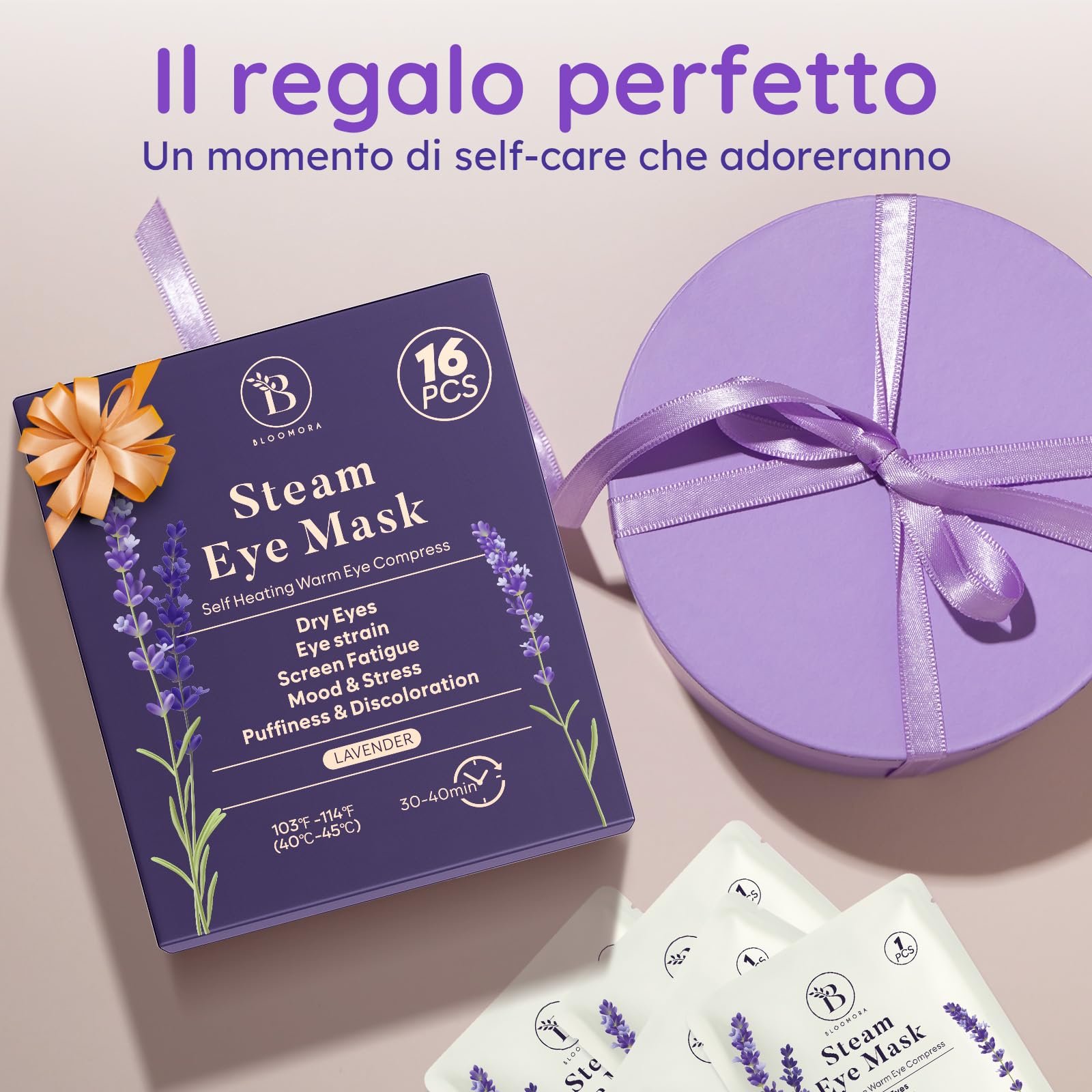 Confezione da 16 Maschere Riscaldanti alla Lavanda – Maschera a Vapore per Occhi Secchi, Gonfiore, Affaticamento e Rilassamento – Maschera Riscaldante Occhi Monouso per Sonno e Viaggio
