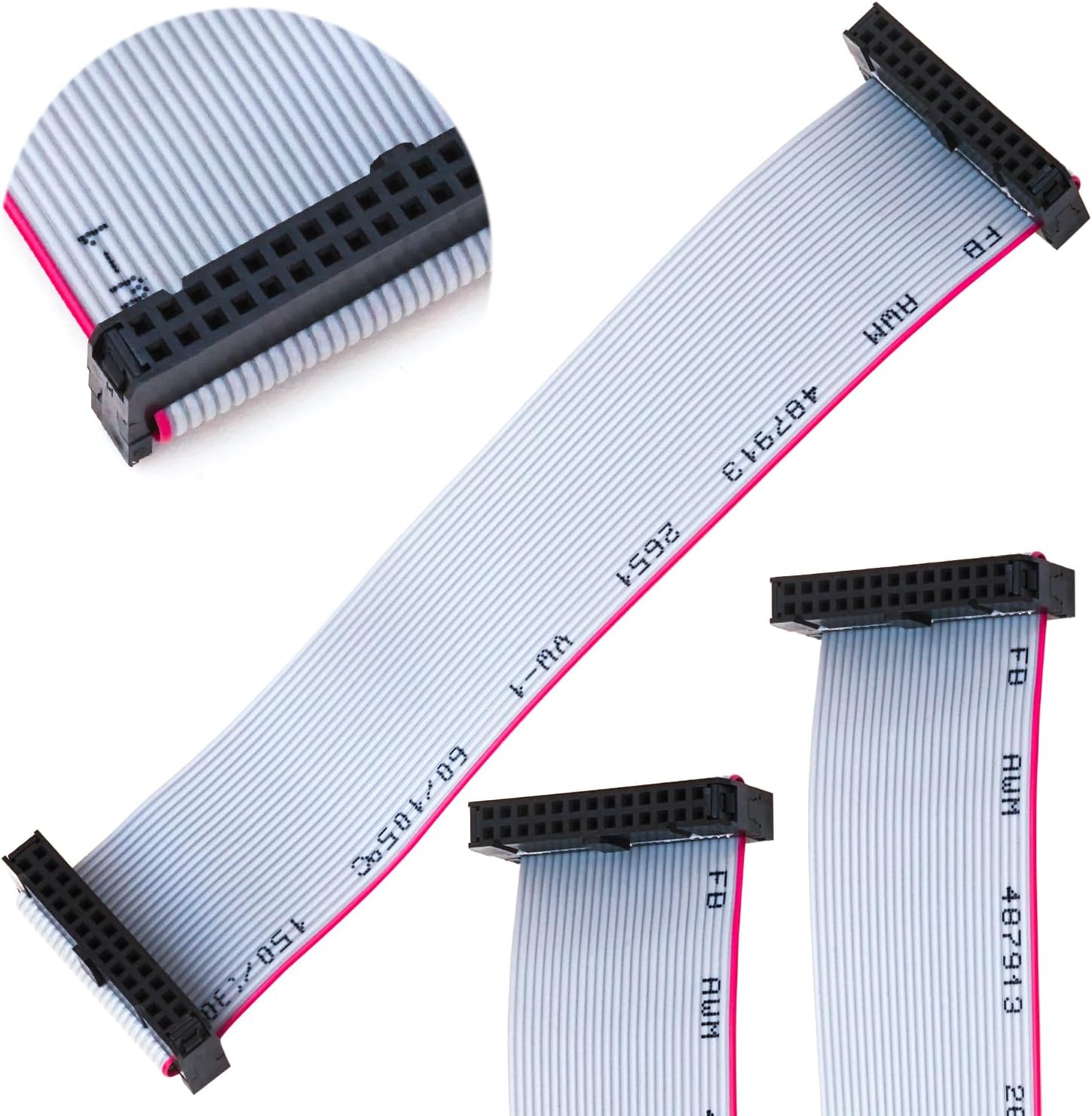 2.54mm Flat Ribbon IDC Cable Female to Female, Flat Ribbon Cable Connector 26P FC 26-Pin 50cm Length 2Pcs (TC-50cm-FF26P-2)