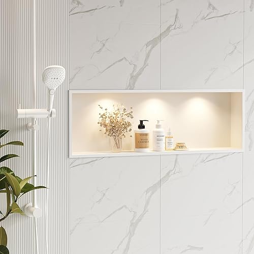 Miniatura 22 de Neodrain Nicho de pared con luz LED no regulable, nicho inoxidable negro mate, no necesita azulejos, nicho de ducha de 24 x 12 pulgadas, cubito Mate